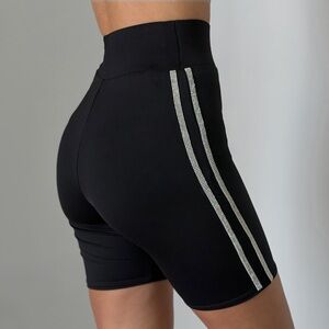 Meshki Black High-Waisted Women's Shorts with Rhinestone Detail